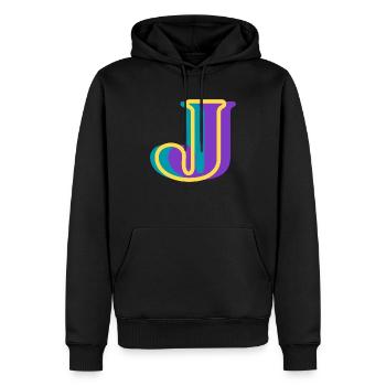Mehrfarbiger Buchstabe j - Männer Premium Bio Hoodie - Schwarz - Vorne - Nico (187cm)