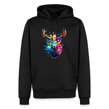 Cerf peint - Sweat à capuche Premium bio Homme - noir - Devant - Nico (187cm)