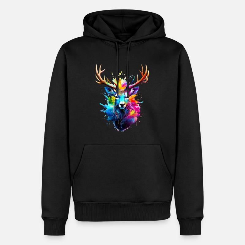 Bemalter Hirsch - Männer Premium Bio Hoodie - Schwarz