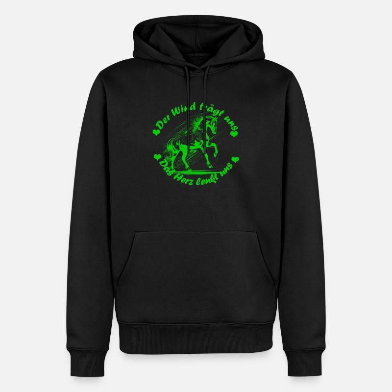Pferd Herz Wind hell gruen - Männer Premium Bio Hoodie - Schwarz