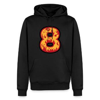 Nummer 8 mit Flammen - Zahl acht mit Feuer 🔥 - Männer Premium Bio Hoodie - Schwarz - Vorne - Nico (187cm)