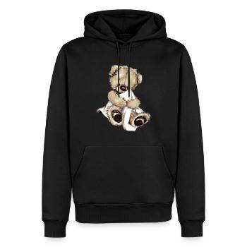Süßer Teddy mit Kuscheldecke, Teddybär mit Decke - Männer Premium Bio Hoodie - Schwarz - Vorne - Nico (187cm)
