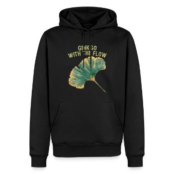 Ginkgo Blatt Herbst Spruch GINKGO WITH THE FLOW - Männer Premium Bio Hoodie - Schwarz - Vorne - Nico (187cm)