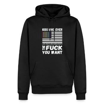 LGBTQ Pride küsse, wen immer du willst - Männer Premium Bio Hoodie - Schwarz - Vorne - Nico (187cm)