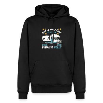 Das Leben fängt er an wenn dein Zuhause Rollt - Männer Premium Bio Hoodie - Schwarz - Vorne - Nico (187cm)