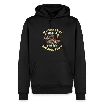 Das Leben fängt er an wenn dein Zuhause Rollt - Männer Premium Bio Hoodie - Schwarz - Vorne - Nico (187cm)
