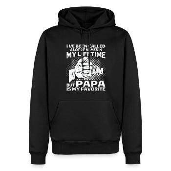 Père Enfant Fête des Pères Papa Cadeau - Sweat à capuche Premium bio Homme - noir - Devant - Nico (187cm)