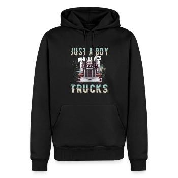 juste un garçon qui aime les camions - Sweat à capuche Premium bio Homme - noir - Devant - Nico (187cm)