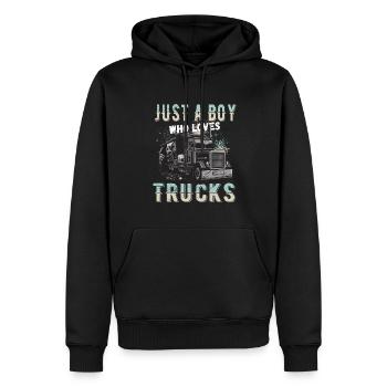 juste un garçon qui aime les camions - Sweat à capuche Premium bio Homme - noir - Devant - Nico (187cm)