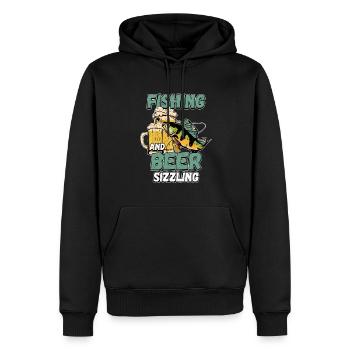 Pêche et bières sifflement pêche Mot à la ligne - Sweat à capuche Premium bio Homme - noir - Devant - Nico (187cm)