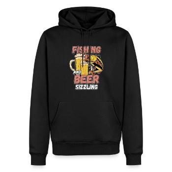 Pêche et bières sifflement pêche Mot à la ligne - Sweat à capuche Premium bio Homme - noir - Devant - Nico (187cm)