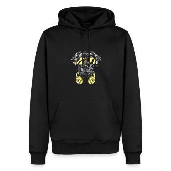 Chien avec casque, casquette et lunettes de musique cool - Sweat à capuche Premium bio Homme - noir - Devant - Nico (187cm)