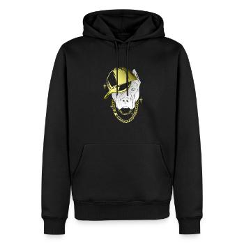 cooler Hund mit Kappe und Goldkette - Männer Premium Bio Hoodie - Schwarz - Vorne - Nico (187cm)