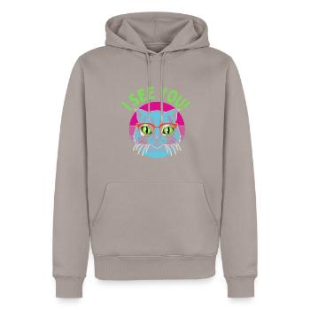 A cat sees everything! - Men’s Premium Organic Hoodie - taupe - Front - Nico (187cm)