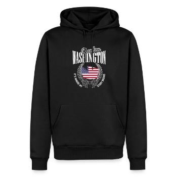 Hier beginnt meine Geschichte, Renton Washington - Männer Premium Bio Hoodie - Schwarz - Vorne - Nico (187cm)