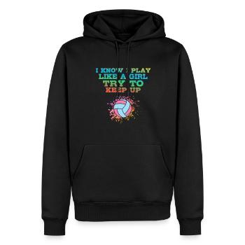 Je sais que je joue comme une fille colorée - Sweat à capuche Premium bio Homme - noir - Devant - Nico (187cm)