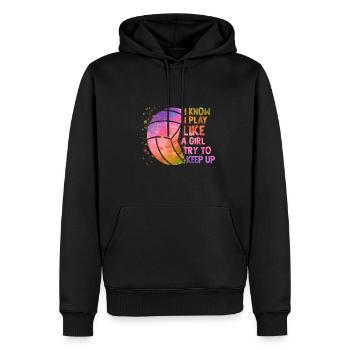 Je sais que je joue comme une fille colorée - Sweat à capuche Premium bio Homme - noir - Devant - Nico (187cm)