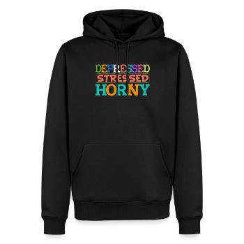 Femmes déprimées, stressées et célibataires - Sweat à capuche Premium bio Homme - noir - Devant - Nico (187cm)