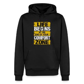 Das Leben Beginnt Am Ende Ihres Komfortzone - Männer Premium Bio Hoodie - Schwarz - Vorne - Nico (187cm)