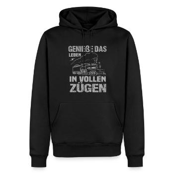 Genieße Das Leben In Vollen Zügen Zugführer - Männer Premium Bio Hoodie - Schwarz - Vorne - Nico (187cm)
