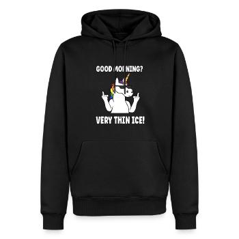 Guten Morgen? Ganz Dünnes Eis Morgenmuffel Einhorn - Männer Premium Bio Hoodie - Schwarz - Vorne - Nico (187cm)