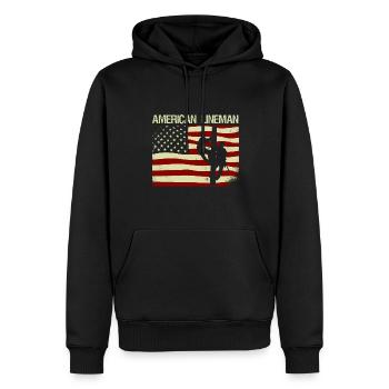 Patriotic Electrician American Flag Lineman - Men’s Premium Organic Hoodie - black - Front - Nico (187cm)