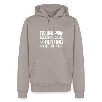 Tenue de pêche et de chasse amusante La pêche résout le mien - Sweat à capuche Premium bio Homme - taupe - Devant - Nico (187cm)
