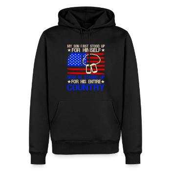 Mon fils est un soldat Héros Stolf père armée - Sweat à capuche Premium bio Homme - noir - Devant - Nico (187cm)
