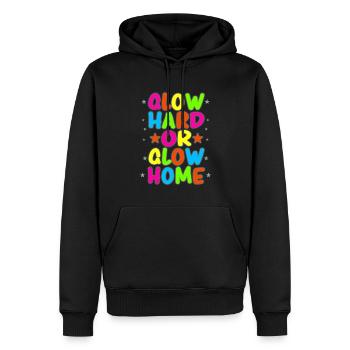 Glow Hard Oder Glow Home 70s 80er 90er Retro Party - Männer Premium Bio Hoodie - Schwarz - Vorne - Nico (187cm)