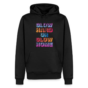 Glow Hard Oder Glow Home 70s 80er 90er Retro Party - Männer Premium Bio Hoodie - Schwarz - Vorne - Nico (187cm)