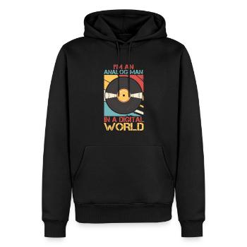 Je suis un homme analogique dans un monde numérique - Sweat à capuche Premium bio Homme - noir - Devant - Nico (187cm)