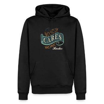 Personne ne s’en soucie de travailler plus fort - Sweat à capuche Premium bio Homme - noir - Devant - Nico (187cm)