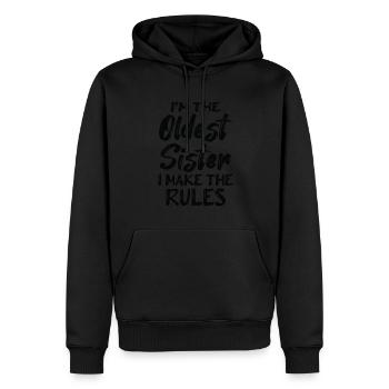 Je suis la sœur aînée. Je fais le - Sweat à capuche Premium bio Homme - noir - Devant - Nico (187cm)