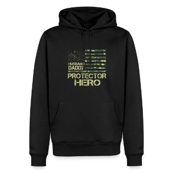 Mari Papa Protecteur Héros Vathers Day Papa USA - Sweat à capuche Premium bio Homme - noir - Devant - Nico (187cm)