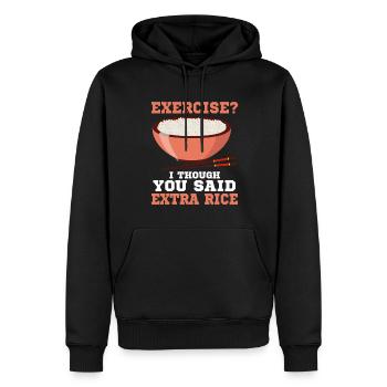 Exercice Je pensais que vous aviez plus de riz plus drôle - Sweat à capuche Premium bio Homme - noir - Devant - Nico (187cm)