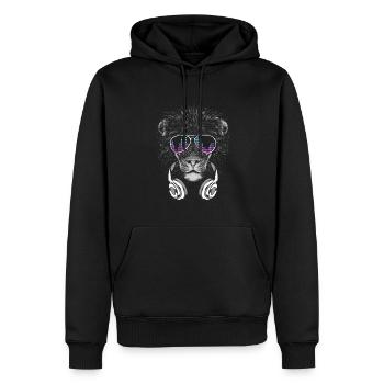 Leo with headphones and cool sunglasses - Men’s Premium Organic Hoodie - black - Front - Nico (187cm)
