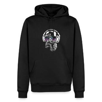 Erdmännchen mit Kopfhörer und cooler Sonnen Brille - Männer Premium Bio Hoodie - Schwarz - Vorne - Nico (187cm)