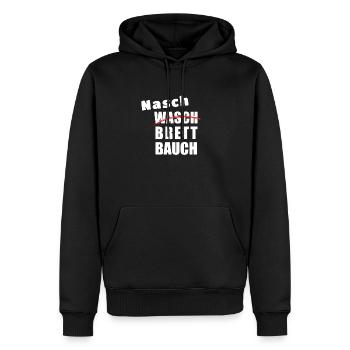 Naschbrettbauch | One-Pack Nasch-Katze - Männer Premium Bio Hoodie - Schwarz - Vorne - Nico (187cm)