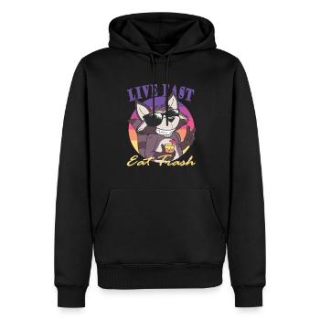 Lebe Schnell, Iss Müll, Lustiges Waschbärtier - Männer Premium Bio Hoodie - Schwarz - Vorne - Nico (187cm)