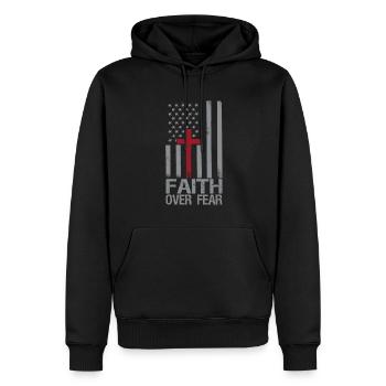 Foi à propos de la peur American Pride Religieuse - Sweat à capuche Premium bio Homme - noir - Devant - Nico (187cm)