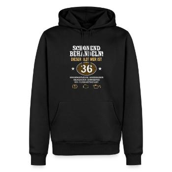 Schonend Behandeln Oldtimer Ist 36 Jahre 36. - Männer Premium Bio Hoodie - Schwarz - Vorne - Nico (187cm)