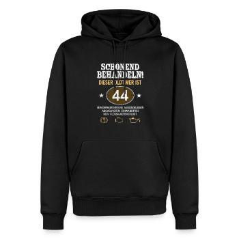 Schonend Behandeln Oldtimer Ist 44 Jahre 44. - Männer Premium Bio Hoodie - Schwarz - Vorne - Nico (187cm)
