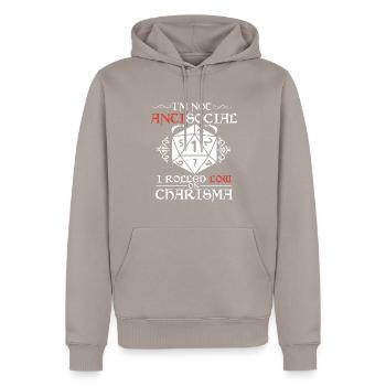 Nicht Asozial, Ich Rollte Mit Niedrigem Charisma - Männer Premium Bio Hoodie - Taupe - Vorne - Nico (187cm)