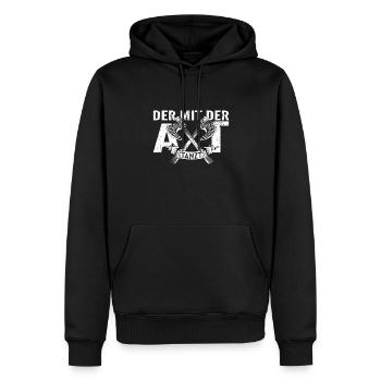 Der mit der Axt Tanzt Wikinger Nordmänner Spruch - Männer Premium Bio Hoodie - Schwarz - Vorne - Nico (187cm)