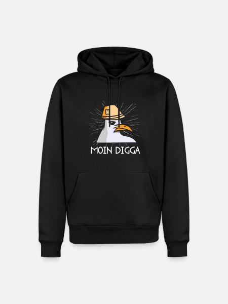 Moin Digga Möwe Norddeutsch Plattdeutscher Spruch - Männer Premium Bio Hoodie - Schwarz