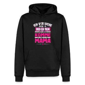Ich Versuche Mich Zu Benehmen Aber Ich Komme Nach - Männer Premium Bio Hoodie - Schwarz - Vorne - Nico (187cm)