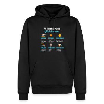 Aktiviere deine Glückshormone Vergnügen Freude - Männer Premium Bio Hoodie - Schwarz - Vorne - Nico (187cm)