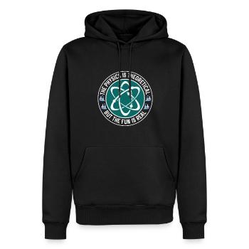 The physics is theoretical, but the fun is - Men’s Premium Organic Hoodie - black - Front - Nico (187cm)