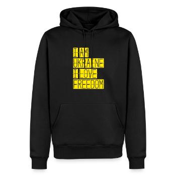 Je suis l’Ukraine J’aime la liberté indépendance - Sweat à capuche Premium bio Homme - noir - Devant - Nico (187cm)