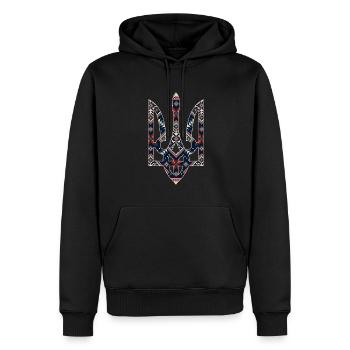 Broderie du trident de l’emblème ukrainien - Sweat à capuche Premium bio Homme - noir - Devant - Nico (187cm)